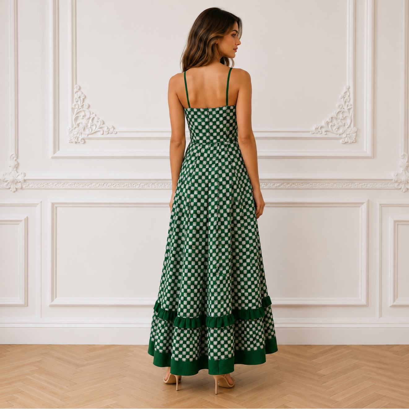Green Checkered Maxi Dress for Women - Sarah-Kate