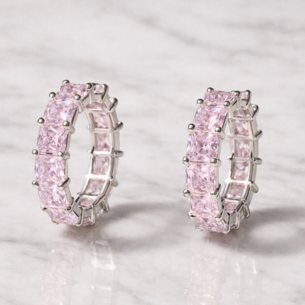 “Eleanor” Pink Demi Fine Silver Hoops