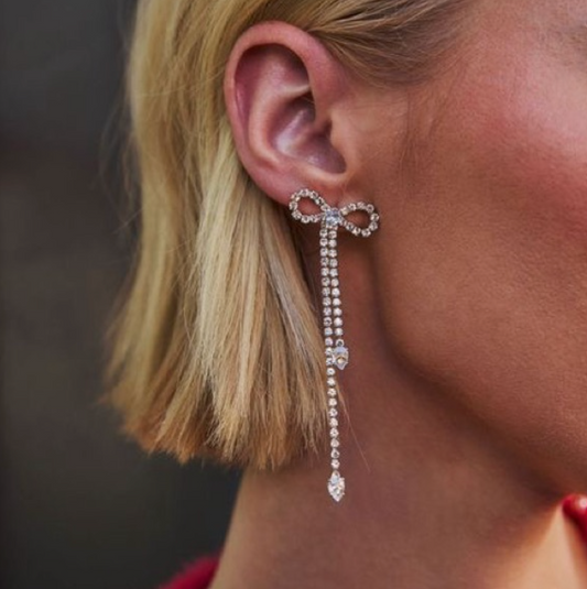 “Bridget”  Bling Bow Silver Earrings