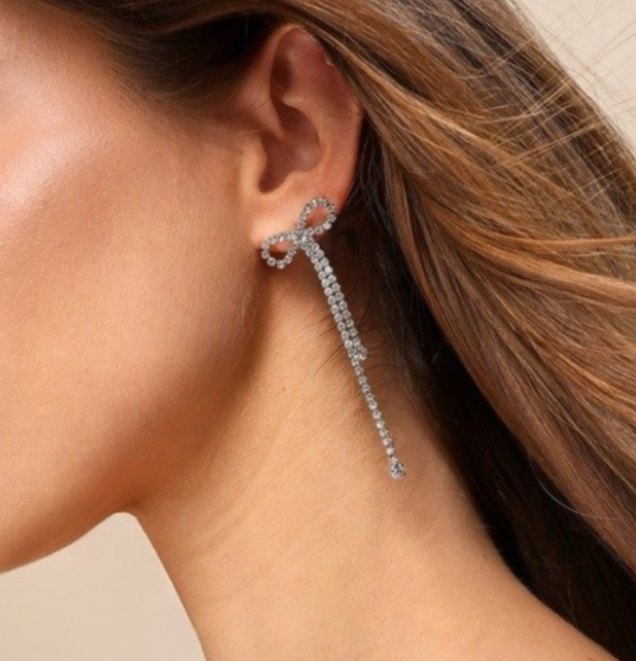 “Bridget”  Bling Bow Silver Earrings