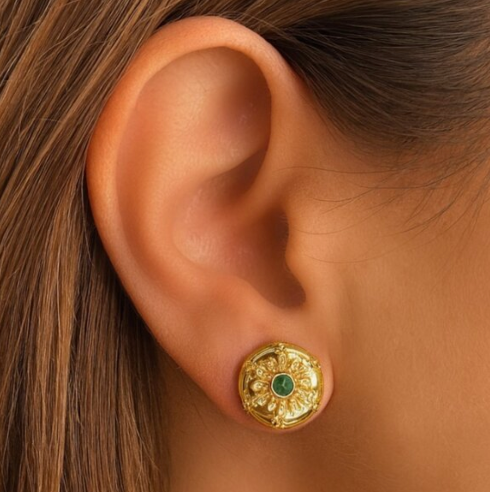 “Lilah” Gold Emerald Earrings