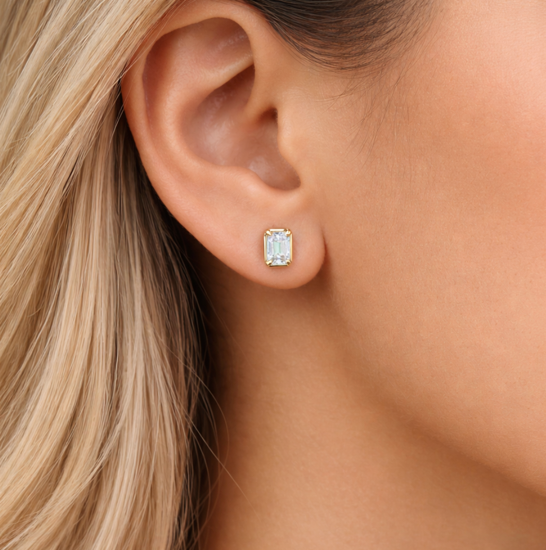Emerald Cut Moissanite Stud Earrings
