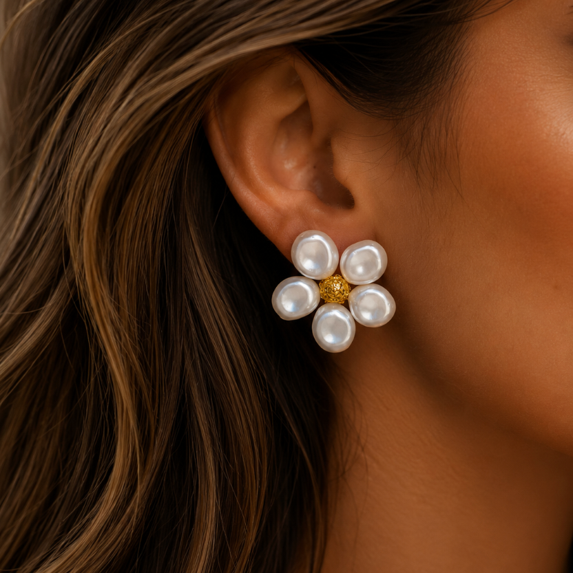“Winona” Floral pearl earrings