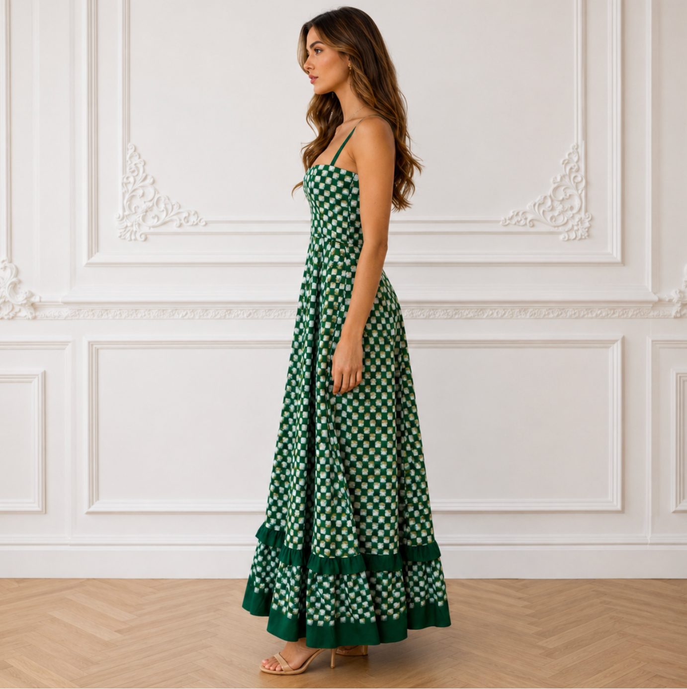 Green Checkered Maxi Dress for Women - Sarah-Kate