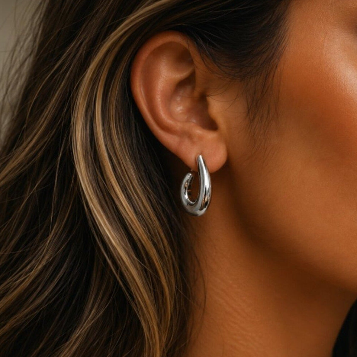 "Landon" Geometric Silver Hoop Earrings