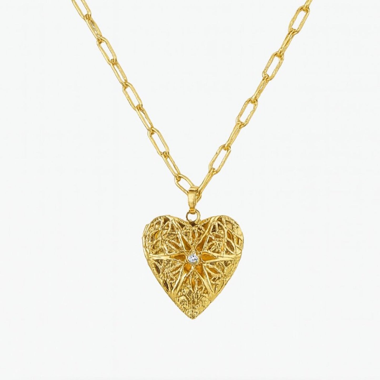 "Zahari" 14K Heart Locket with Paperclip Chain