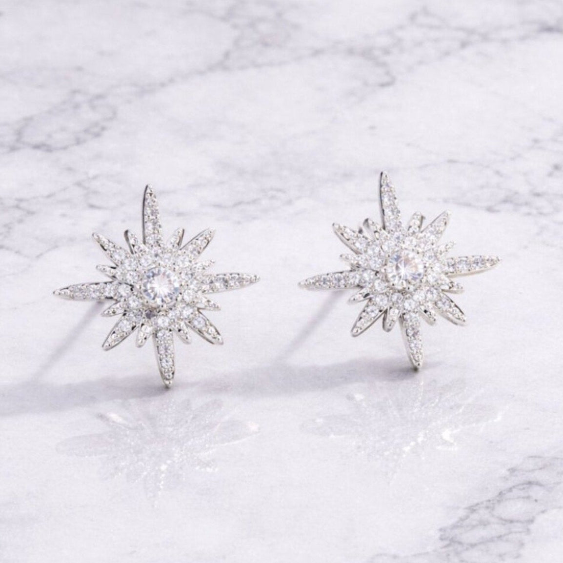“Declan” Pavé Starburst Stud Earrings – Gold & Silver Sunburst Sparkle Studs