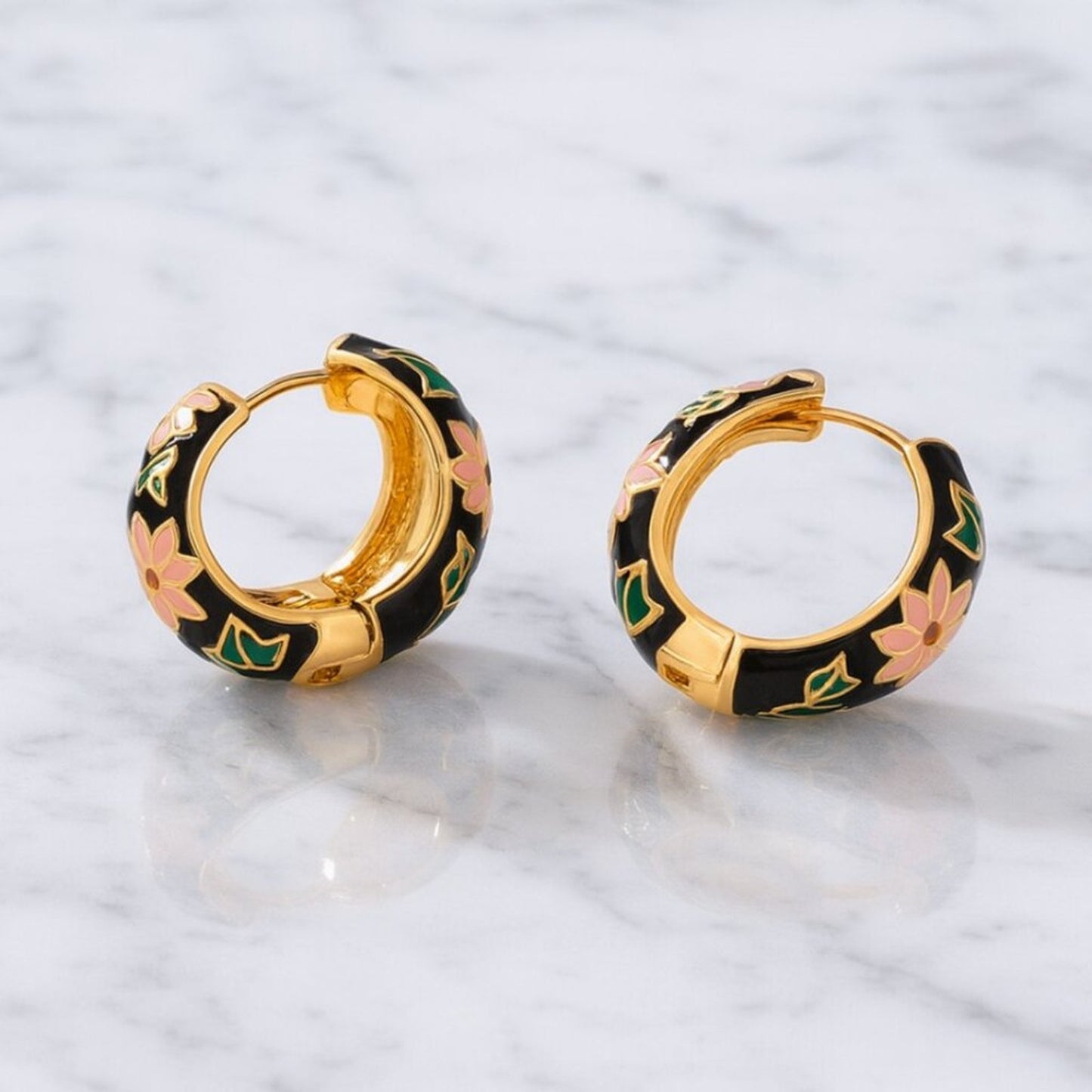 "Rosalinda" Black Floral Hoop Earrings