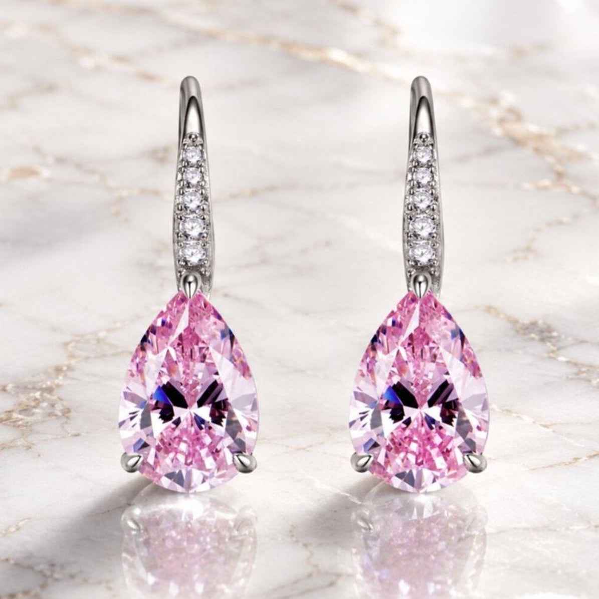 "Blakley" Pink Gemstone Pear Shape Drop Earrings