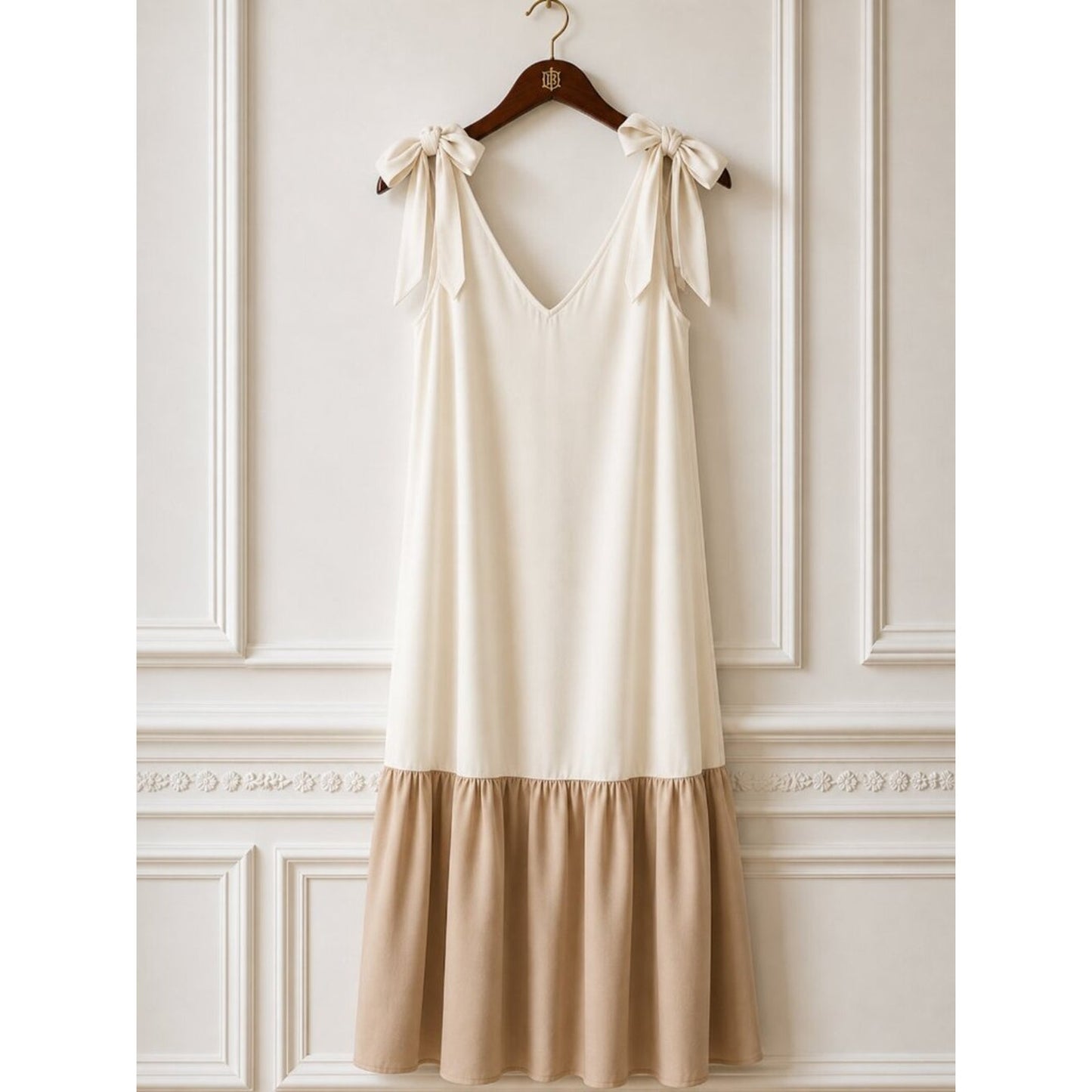 Medium Bridal Tie Shoulder Drop Waist Maxi Dress