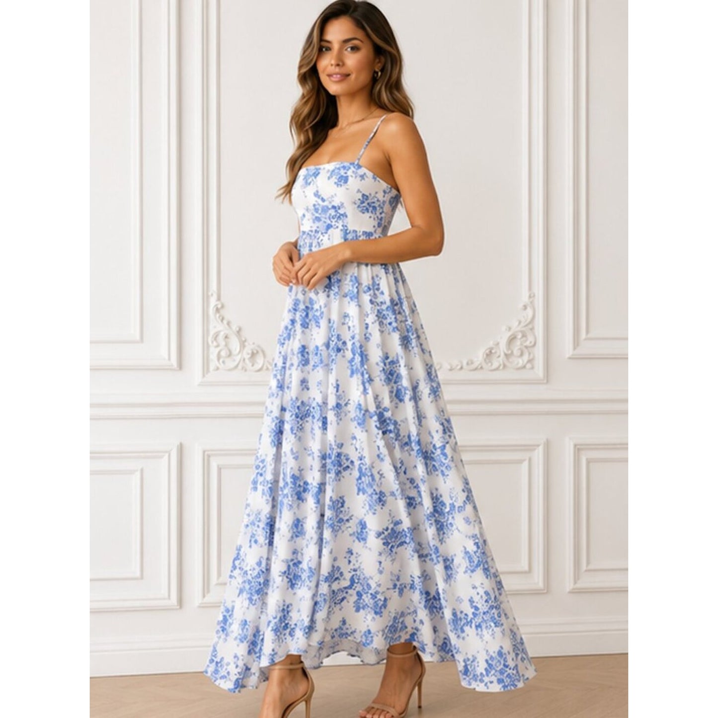 "Sasha" Large Blue White Floral Maxi Dress