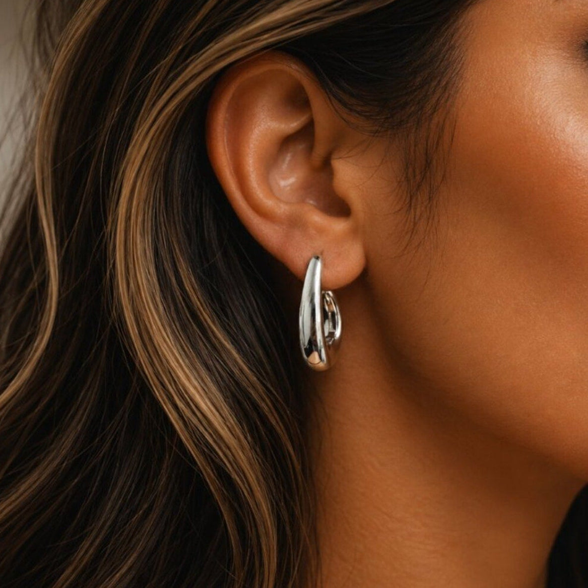 "Landon" Geometric Silver Hoop Earrings