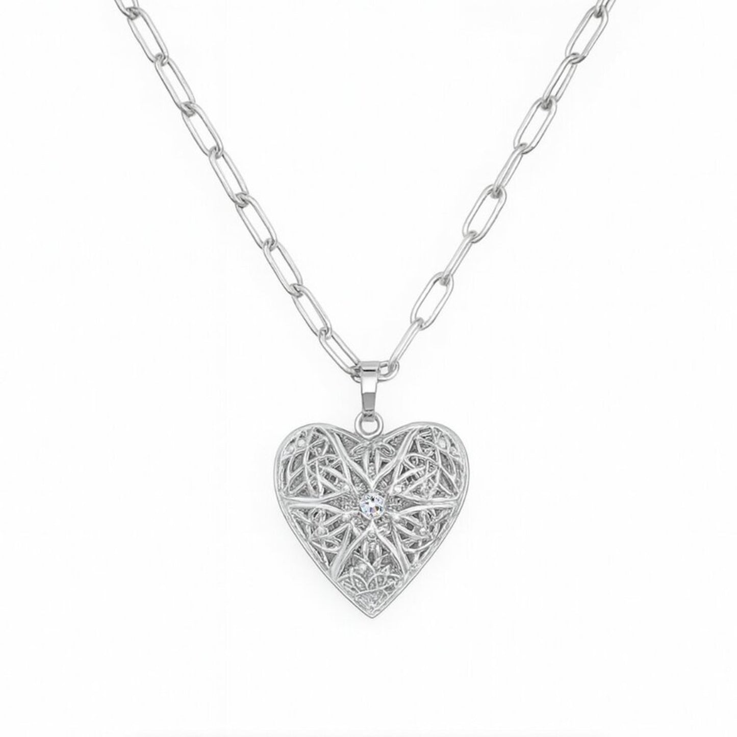 "Zahari" 14K Heart Locket with Paperclip Chain