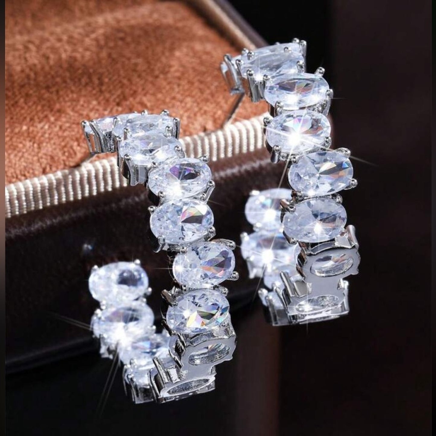 “Kiara” Hoop Earrings Silver Oval CZ Diamonds