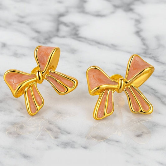 "Lovely" Pink Gold Bow Earrings