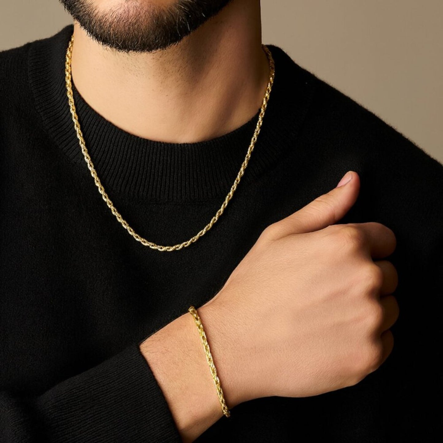 2pc "Asher" 18K Rope Chain Necklace Bracelet Set