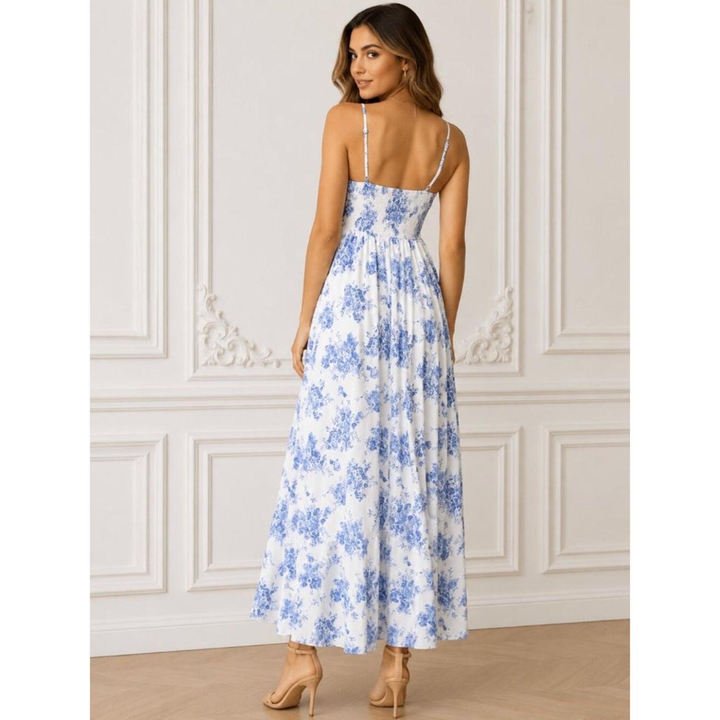 "Sasha" Large Blue White Floral Maxi Dress