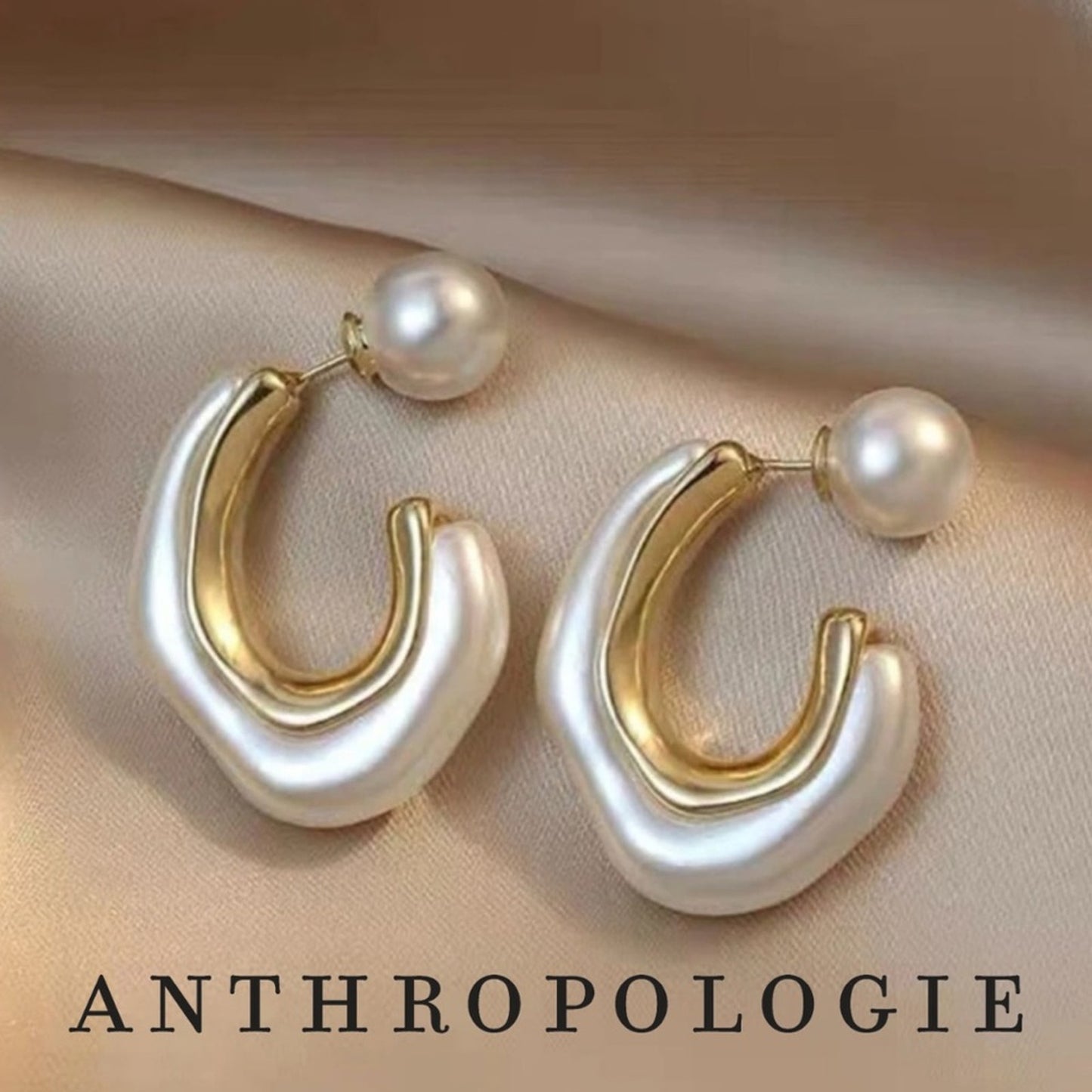 Anthro Double pearl geometric pearl reverse hoops