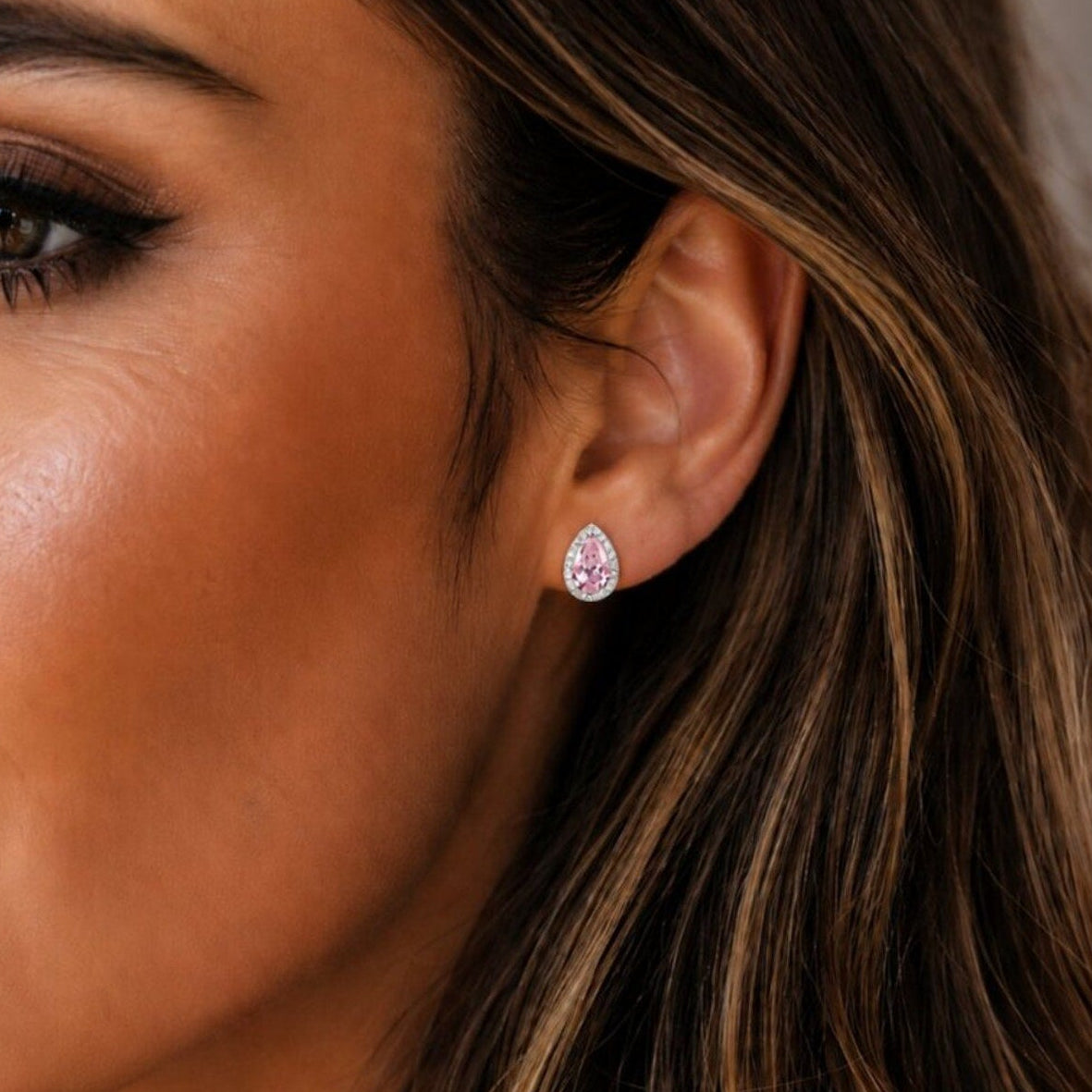 "Antoinette" Silver Stud Pear Shape Stud Earrings