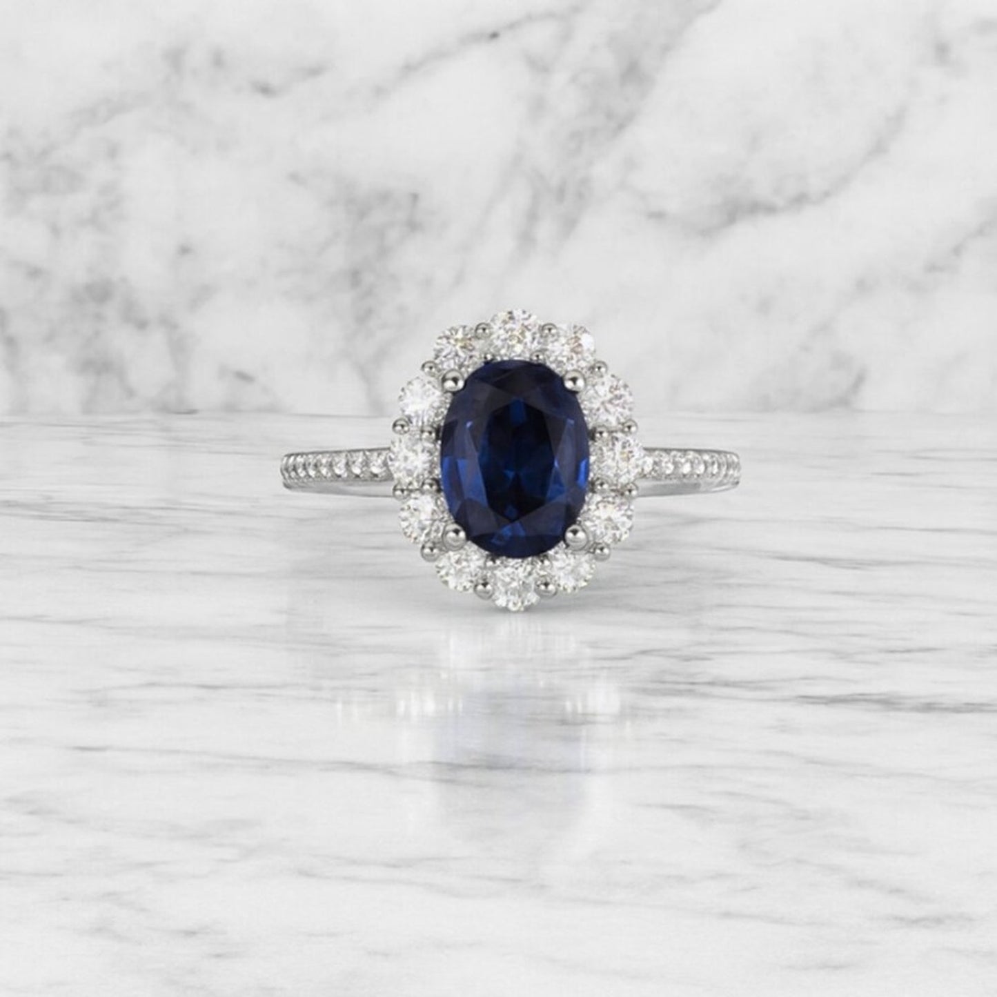 "Diana" Blue Sapphire Halo Ring
