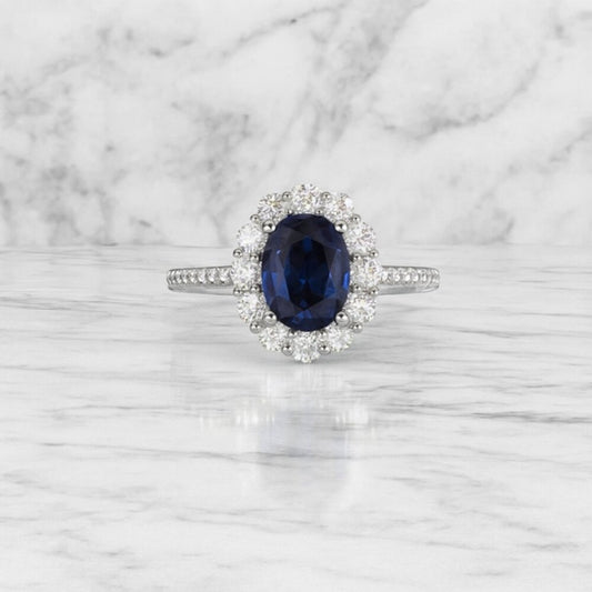 "Diana" Blue Sapphire Halo Ring