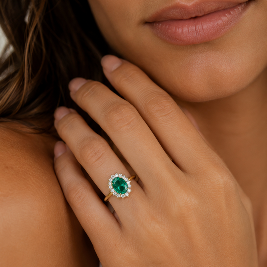 "Brinley" Emerald Green Halo Ring