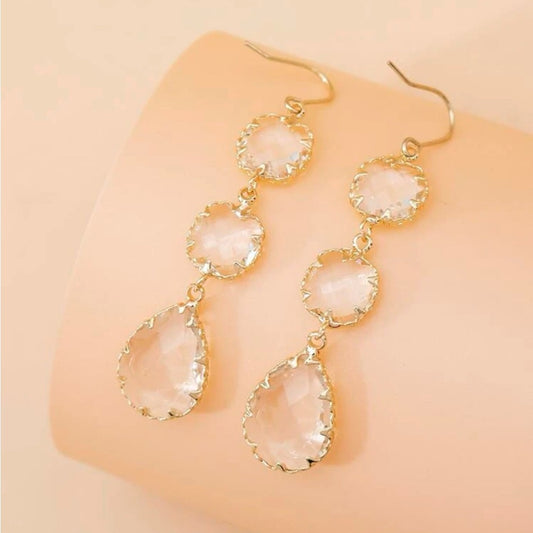 “Sia” Crystal Chandelier Earrings with Gold Etching