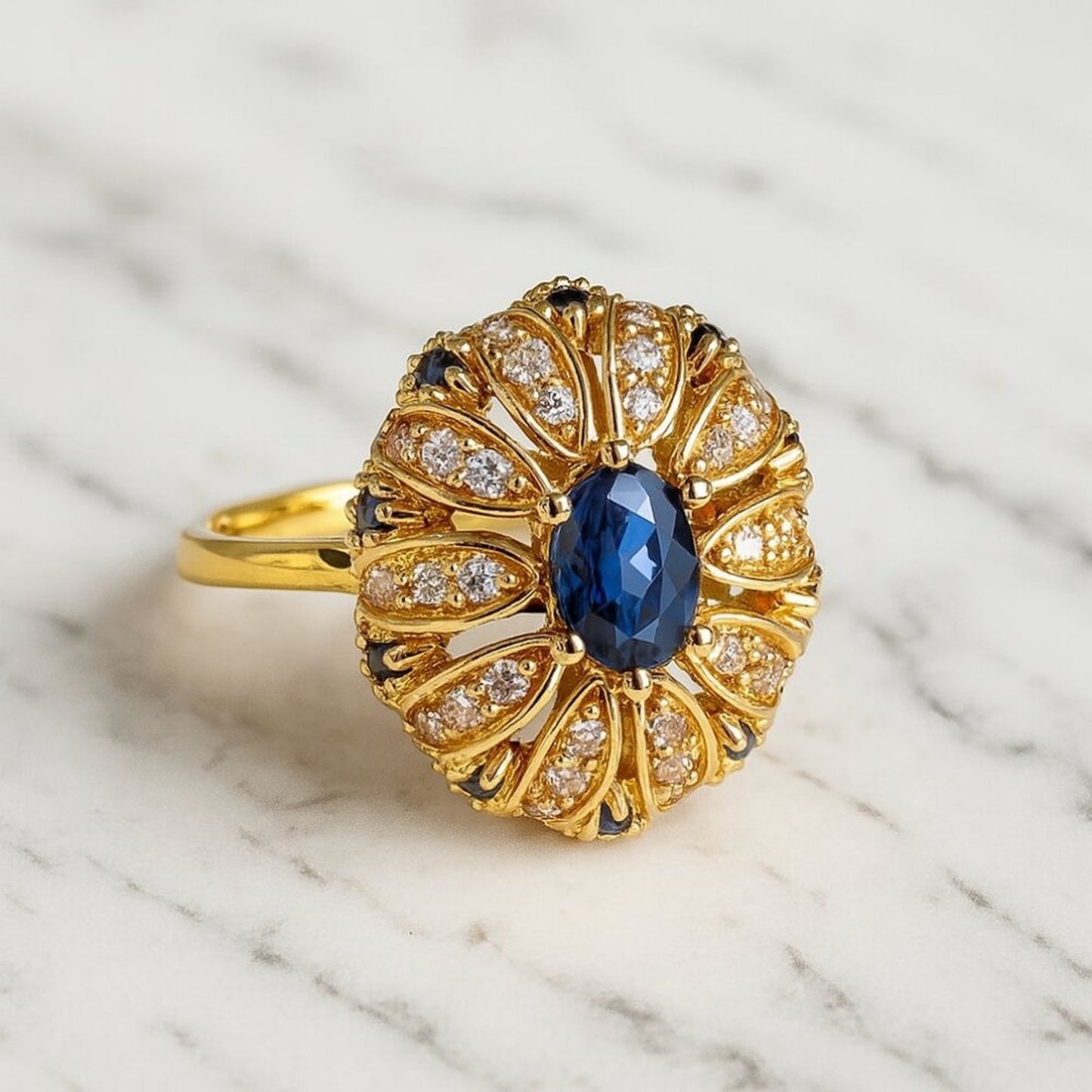 "Vibiana" Sapphire Blue Estate Style Ring