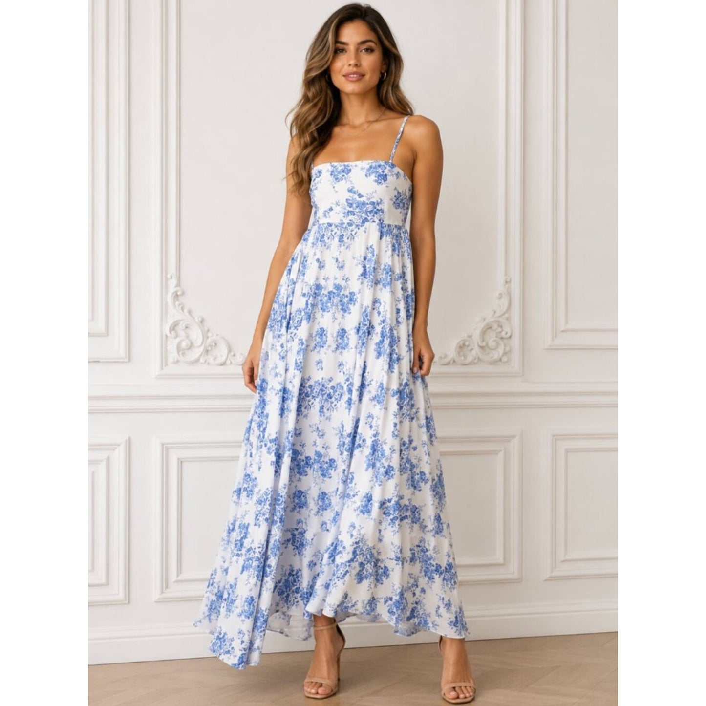 "Sasha" Large Blue White Floral Maxi Dress
