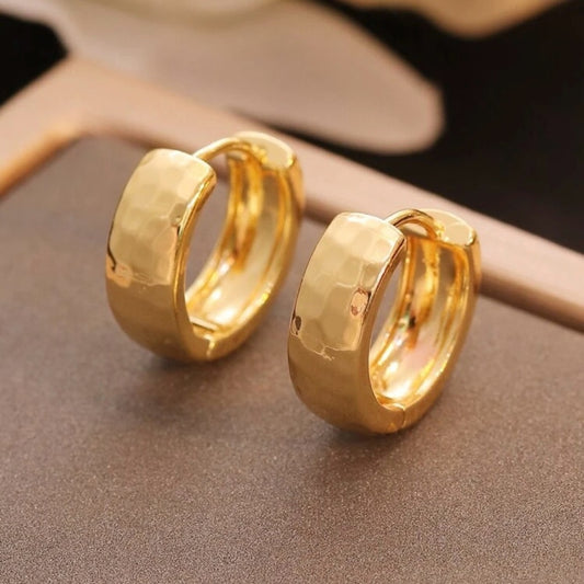 “Honor” Gold Hammered Hoop Earrings