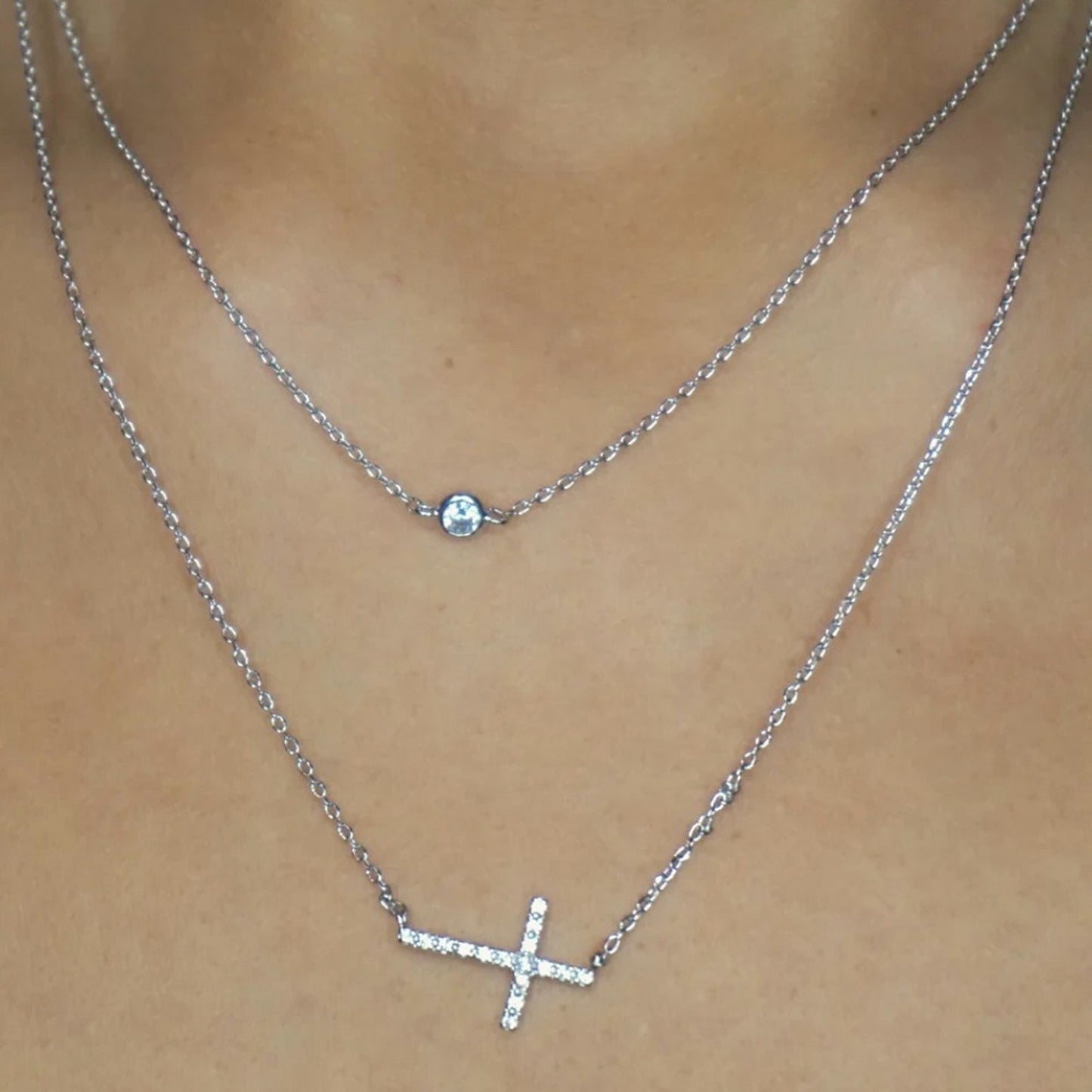 SILVER “Hannah” Layered Cross Necklace