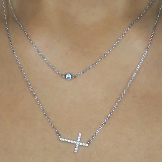 SILVER “Hannah” Layered Cross Necklace