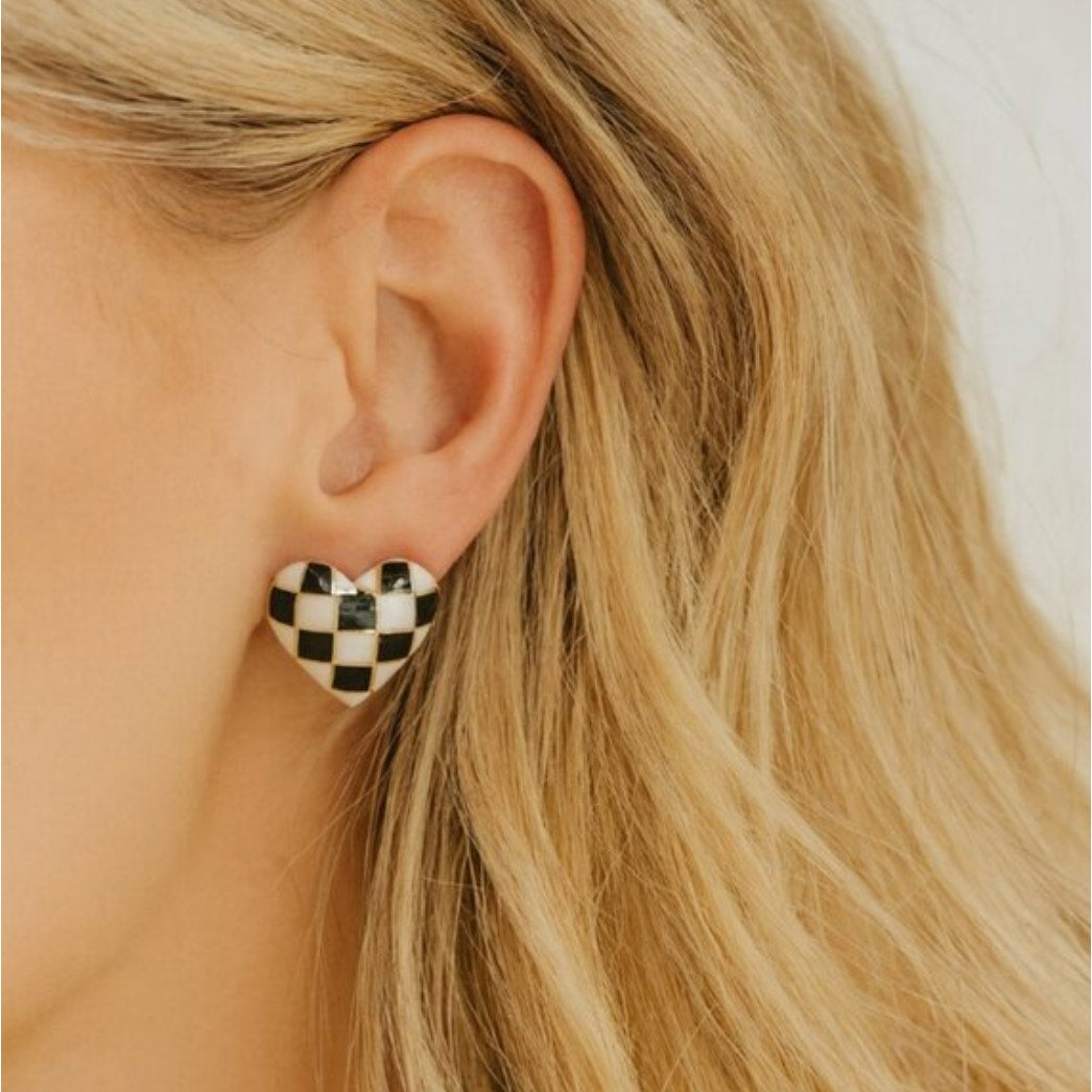 "McKenzie" Checkered Heart Shaped Earrings