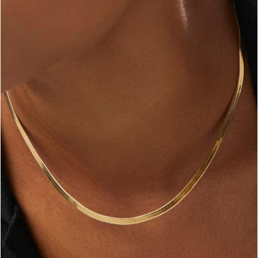 Herringbone liquid gold plated chain necklace