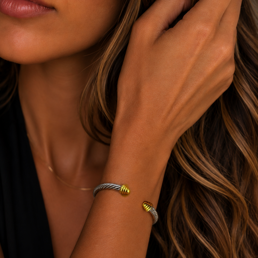 “Cipriani” Cable rope two-toned Gold & Silver cuff bracelet